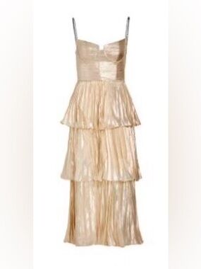 Self-Portrait Gold Metallic Tiered Midi Dress NWT Size 10